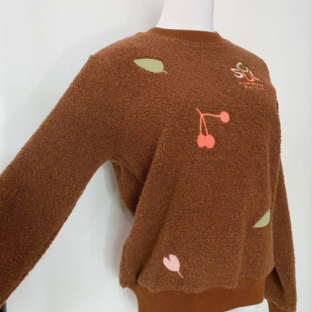 MALOJA  BROWN PASTEL EMBROIDERY TEDDY FLEECE SWEATER STYLE 32439 - S - Picture 6 of 12